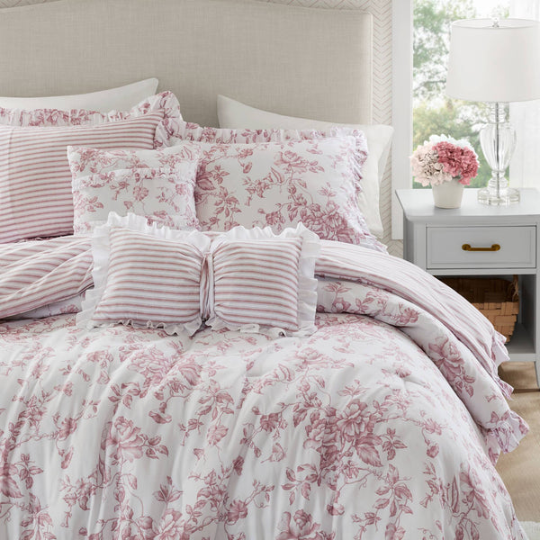 English Elm 5 Piece Full/Queen Comforter Set with Decorative Pillows - Soft Microfiber, Hypoallergenic, Cozy Layering Pink 16.54 L x 12.6 W x 7.09 H B035P381289