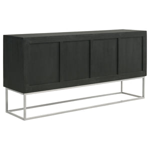 English Elm Washoe Rustic Walnut and Silver 4-Door Accent Cabinet with Metal Legs, Storage Shelves, 67"W B062P358336
