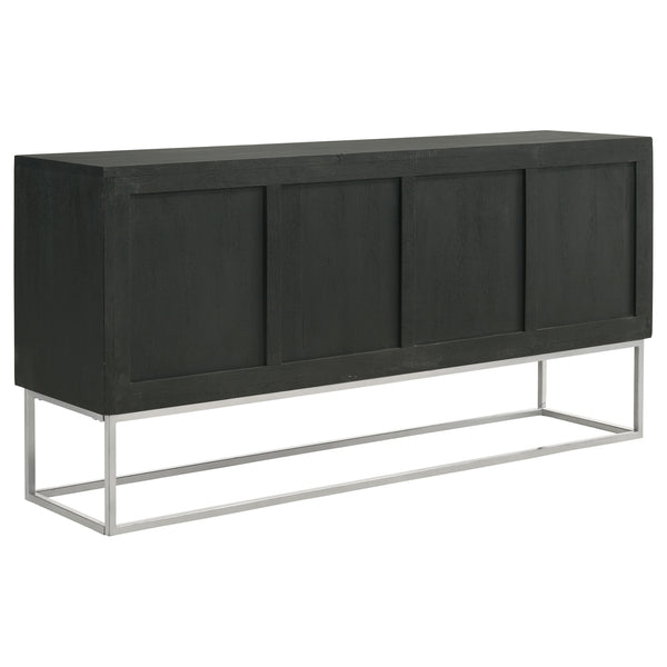 English Elm Washoe Rustic Walnut and Silver 4-Door Accent Cabinet with Metal Legs, Storage Shelves, 67"W B062P358336