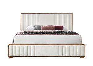 English Elm Kaleea Plush Chenille Channel-Tufted Queen Bed with Durable Wood Frame, No Box Spring Needed Beige 70 L x 22 W x 4 H B2726S00109