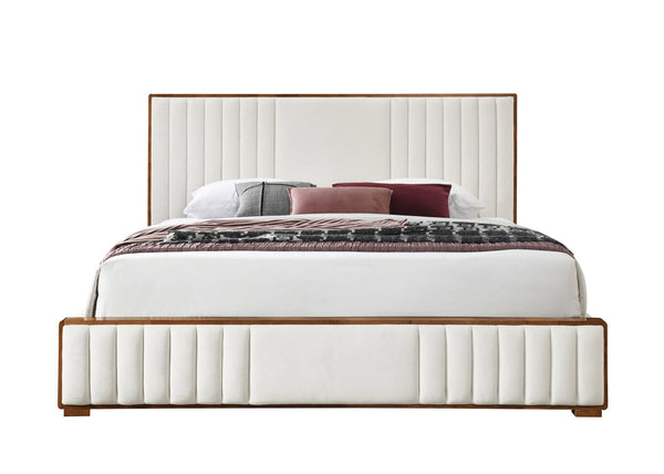 English Elm Kaleea Plush Chenille Channel-Tufted Queen Bed with Durable Wood Frame, No Box Spring Needed Beige 70 L x 22 W x 4 H B2726S00109