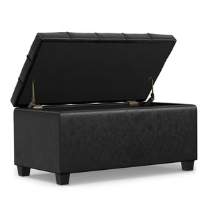 English Elm Sienna Tufted Vegan Leather Storage Ottoman Bench with Lift Top and Vintage Appeal B136P252707