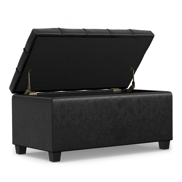 English Elm Sienna Tufted Vegan Leather Storage Ottoman Bench with Lift Top and Vintage Appeal B136P252707