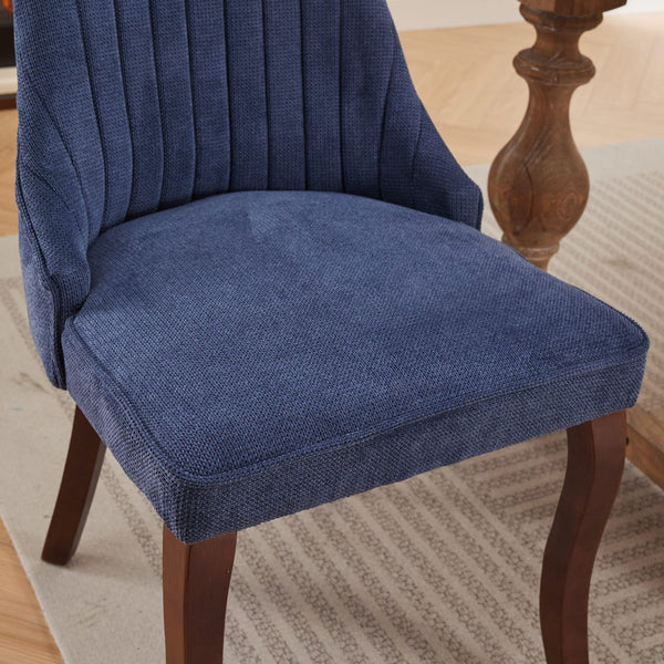 English Elm Rayon Plush High-Back Dining Chair Set with Rebound Sponge, Steel Springs & Curved Solid Wood Legs Blue W1143P190235