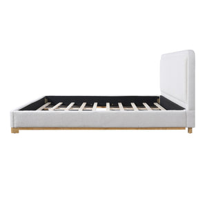 English Elm California King Boucle Upholstered Bed Curved Sculptural Headboard Rubberwood Base N757C399195W