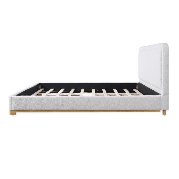 English Elm California King Boucle Upholstered Bed Curved Sculptural Headboard Rubberwood Base N757C399195W