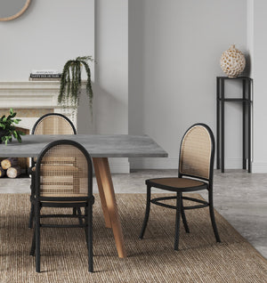 English Elm Paragon Solid Wood Dining Chair with Natural Cane Back, Tall Round Design, Cushioned Seat Included Black+Grey B365P400007