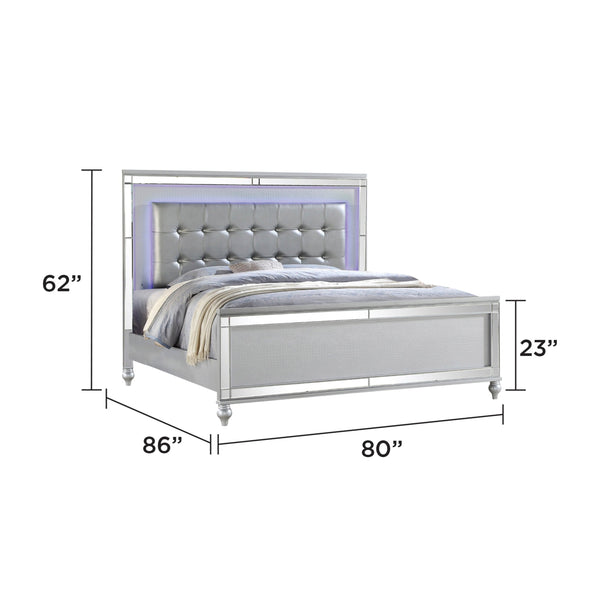 English Elm STERLING Glamour Elegance 4Pc King LED Bedroom Set Silver with Crystal Tufted Headboard, Gold Accents 808857932419
