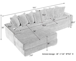 English Elm 111.4-inch Beige Corduroy Sectional Sofa with Storage Armrests and Reversible Chaise W1658S00131