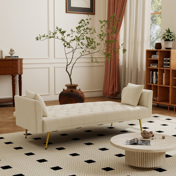 English Elm Modern Tufted Velvet Sleeper Sofa Retro Style Convertible Fold Flat for Compact Spaces Beige W2353P399441