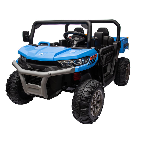 English Elm 24v Kids Ride on Dump Truck Two Seat Electric Utv with Tilting Bed and Remote Control Blue W1578P188521