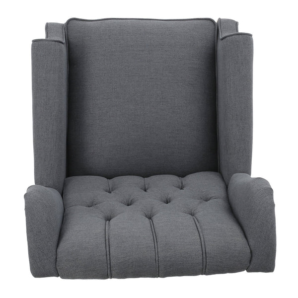 English Elm Charcoal Wingback Pushback Recliner with Button Tufted Diamond Fabric Upholstery Charcoal N763P410529E
