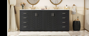 English Elm 72'' Bathroom Vanity With Ceramic Sink - Solid Wood Freestanding Storage Cabinet & Soft-Close Drawers N710SS00015B
