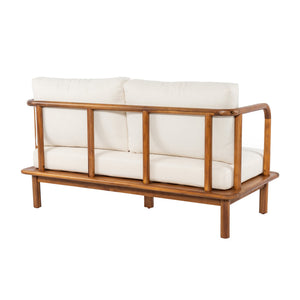 English Elm Canape Solid Acacia Wood Outdoor Conversation Set Sculptural Teak Finish Patio Seating N773OC00090T