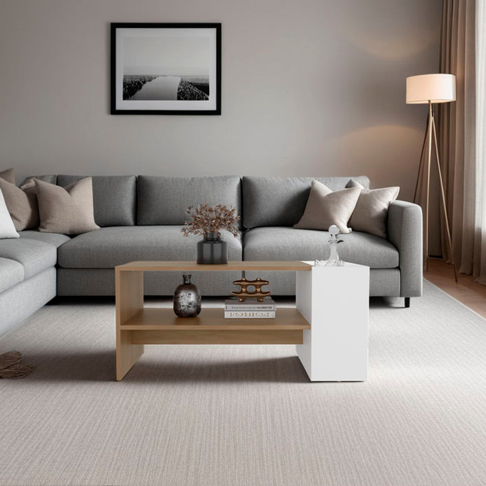 English Elm Galatia Scandinavian Two-tone Oak Coffee Table with Open Shelf and Side Storage B097P474259