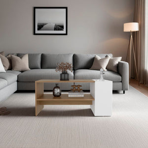 English Elm Galatia Scandinavian Two-tone Oak Coffee Table with Open Shelf and Side Storage B097P474259