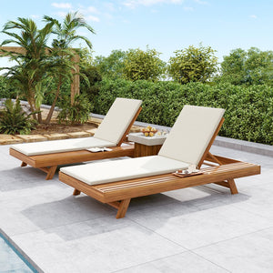 English Elm Christopher Knight Home® - Lounge Chaise Set - Stylish Acacia Wood, Water-Resistant Cushions, Adjustable Comfort For Outdoors! N770P253442T_N770P253018C