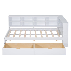 English Elm Wooden Twin Daybed with 2 Drawers, Built-In USB Charging & Double Shelf Storage, Pine Frame Durable White 42.91 L x 16.73 W x 6.69 H N733S170510K