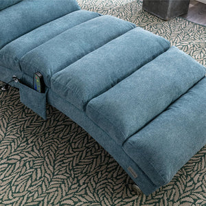 English Elm Linen Ergonomic Massage Chaise Lounge with Remote Control, 140° Recline, Heavy-Duty Frame, 5 Modes Blue W39539624
