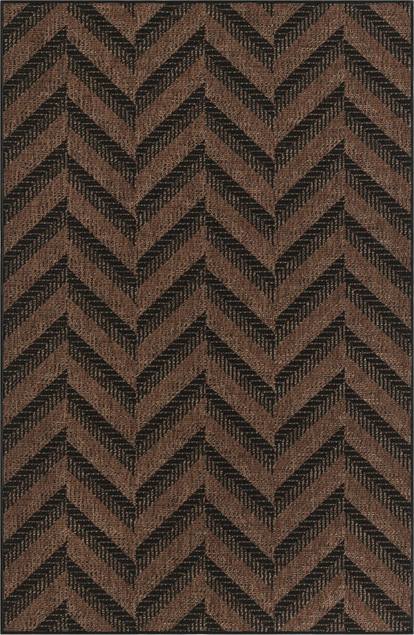 Unique Loom Outdoor Modern Chevron Machine Made Geometric Rug Brown, Brown/Black 5' 3" x 8' 0"