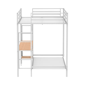 English Elm Metal Full Over Twin Bunk Bed with Built in Desk Powder Coated Steel Study Loft Matte White B016S00061