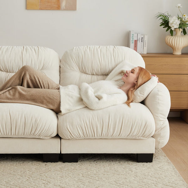 English Elm Pleated Chenille Sectional Sofa with Ergonomic Foam Sculptural Curved Armrests Living Room Beige W5656S00041
