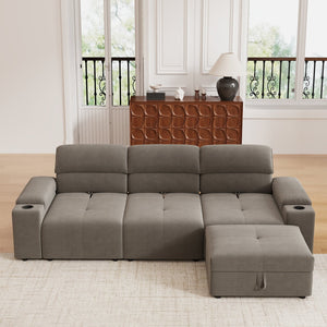 English Elm Modern Modular L-shaped sectional sofa 105-inch cloud deep-seat 4-seat cotton comfort with ottoman and storage Brown W3820S00009