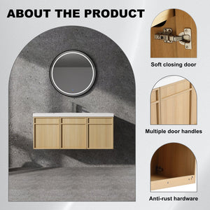 English Elm 48" 54.3" Wall-Mounted Bathroom Vanity with Resin Sink, Original Oak Finish, 3 Soft-Closing Doors, Plywood Construction W1972P315216
