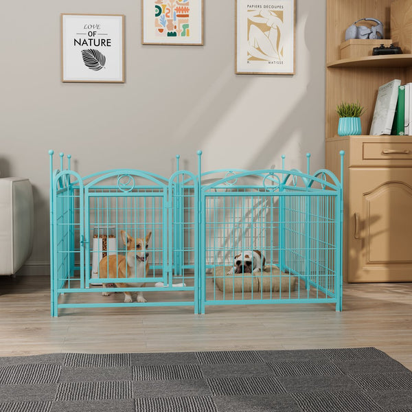 English Elm Dog Playpen 8 Panel Heavy Duty Iron Pet Enclosure Foldable Indoor Outdoor Exercise Pen Blue W368P233999