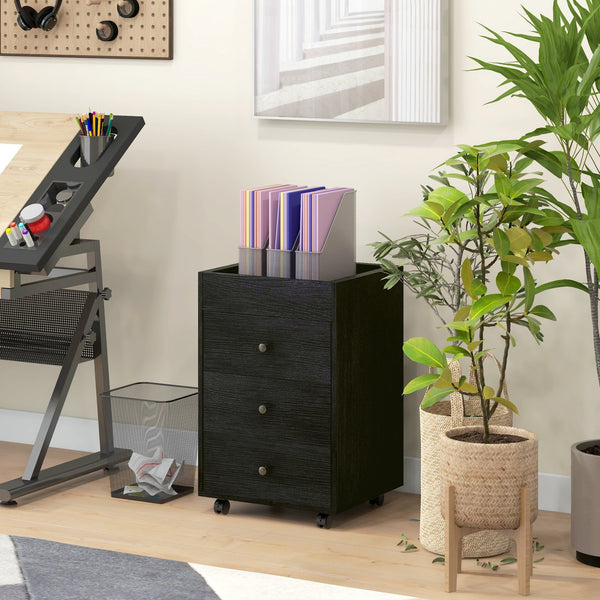 English Elm HOMCOM Mobile 3-Drawer Office Storage Cabinet with Removable Top Tray, Locking Wheels, Space-Saving Design Walnut W2225P217757