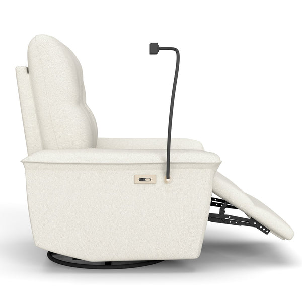 English Elm 270° Swivel Power Recliner Velvet Glider Rocker with Usb Ports for Living Room Beige W1028S00058