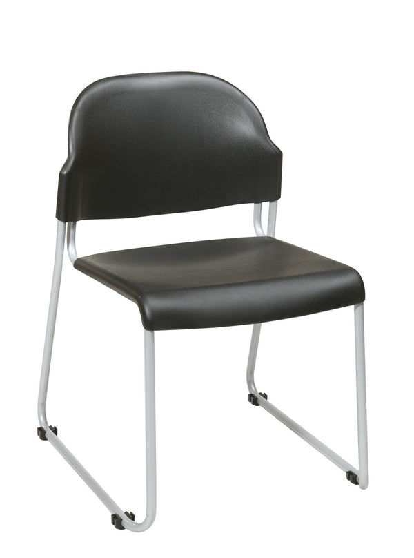 OSP Home Furnishings Stack Chair with Chrome Steel Frame Contoured Seat Ergonomic Support Stackable Office Seating Black STC3230-3