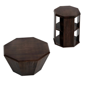 English Elm 31.5 Octagonal Black Rubber Wood Coffee Tables Set of Two – Stylish Living Room Accent, 110lb Capacity Walnut W757P203140