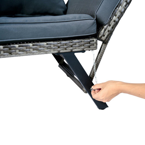 English Elm 1 PCS Patio Wicker Bench Foldable Side Armrest Grey Wicker Dark Grey Cushion Weatherproof Seat W329P285874