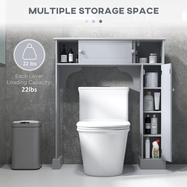 English Elm kleankin Over Toilet Storage Cabinet Gray — Space-Saving 4 Cubbies, Adjustable Shelf, Sliding Top Doors, Durable MDF (35" W x 41" H) W2225P173965