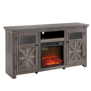 English Elm 2 Door Farmhouse Tv Console with Electric Fireplace Barn Style Grey Finish 60 Inch W1758S00025