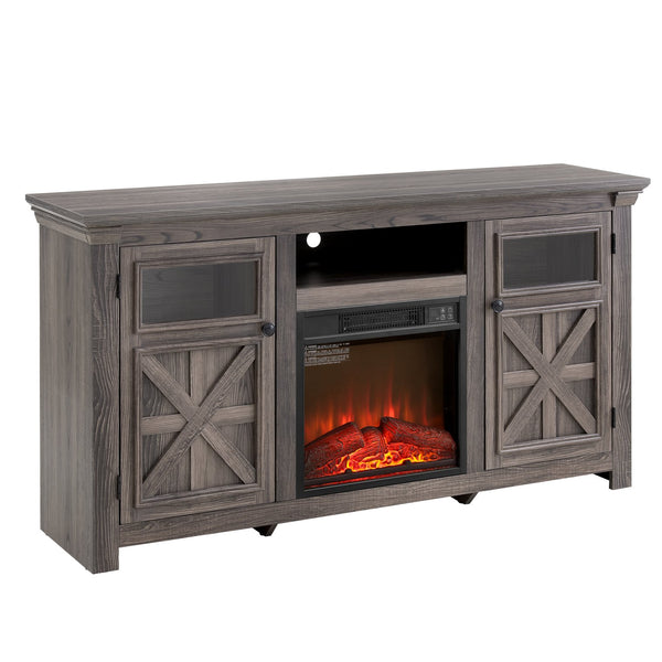 English Elm 2 Door Farmhouse Tv Console with Electric Fireplace Barn Style Grey Finish 60 Inch W1758S00025