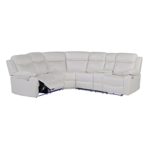 English Elm BLANCHE Plush Upholstered Left Arm Facing Sectional with Pillow-Top Arms, Manual Recline & Console Storage White 61 L x 29.52 W x 25.19 H B201S00382