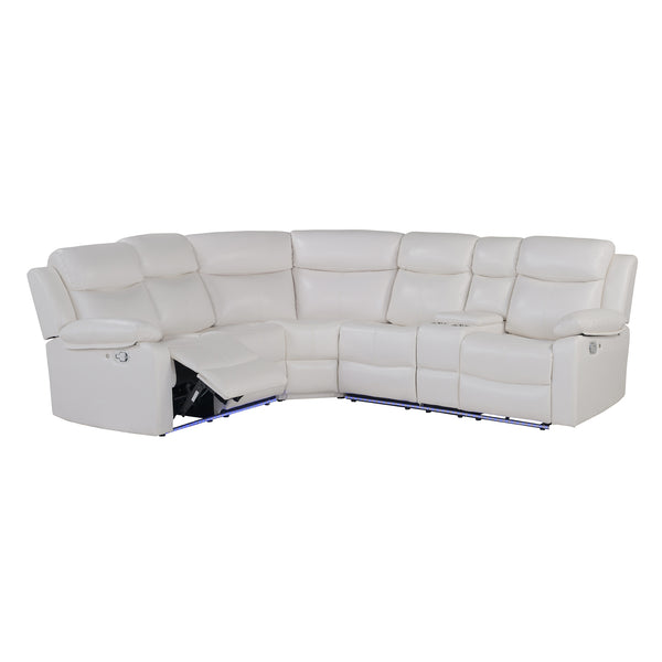 English Elm BLANCHE Plush Upholstered Left Arm Facing Sectional with Pillow-Top Arms, Manual Recline & Console Storage White 61 L x 29.52 W x 25.19 H B201S00382