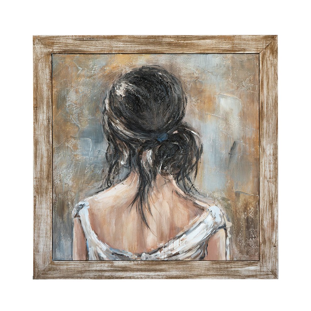 English Elm 39.4x39.4" Hand-painted Floral Canvas White Rose Art in Distressed Pine Frame W2078P481786