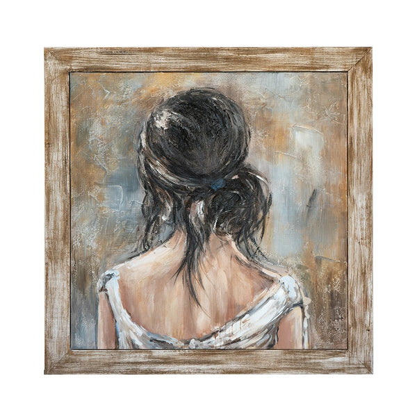 English Elm 39.4x39.4" Hand-painted Floral Canvas White Rose Art in Distressed Pine Frame W2078P481786