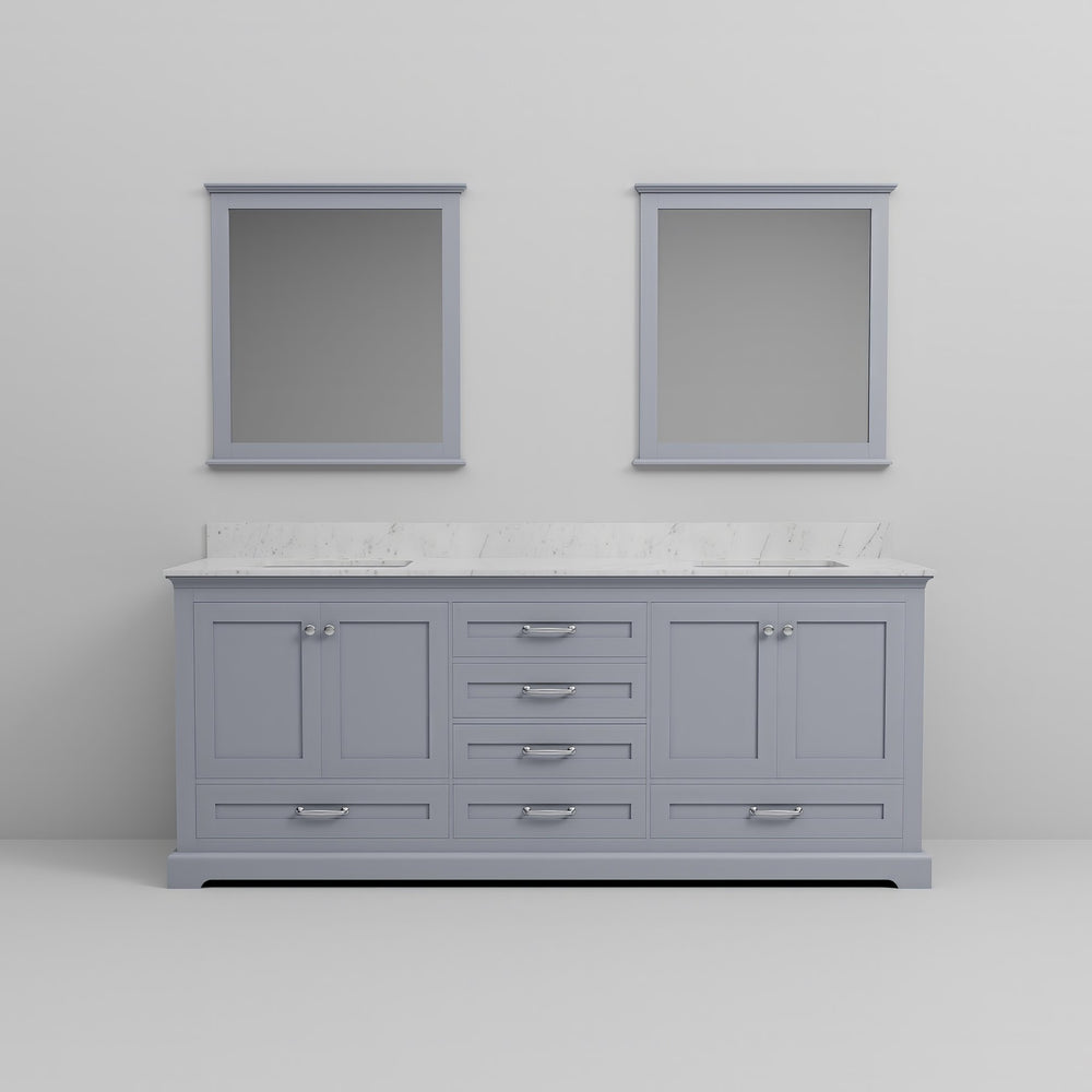 English Elm Dark Grey Double Bath Vanity With Carrara Marble Top, Ample Storage & 30" Mirrors For Modern Elegance B2731S00816