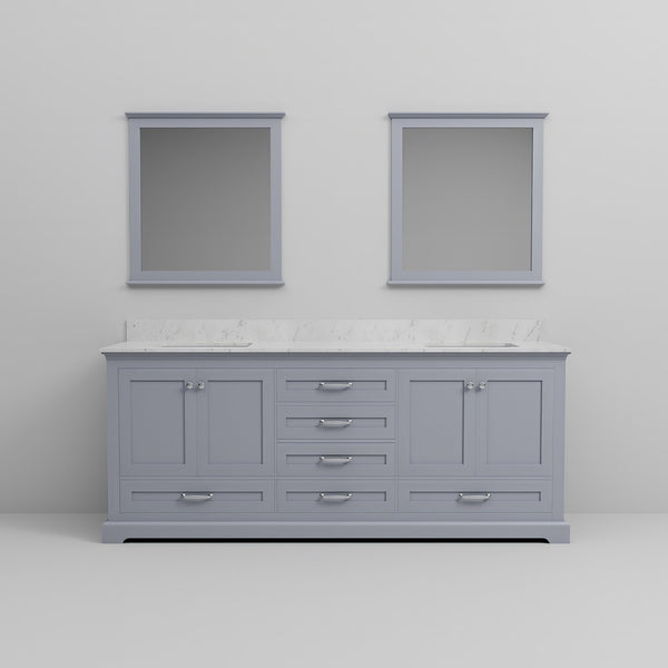 English Elm Dark Grey Double Bath Vanity With Carrara Marble Top, Ample Storage & 30" Mirrors For Modern Elegance B2731S00816