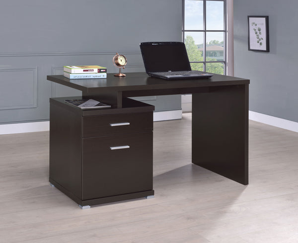 English Elm 1pc Contemporary Sleek Desk 47.25" Compact Home Office Table with Reversible Drawer and File Storage Cappuccino 50.75 L x 26 W x 5.91 H B011P362574