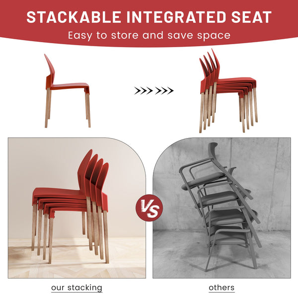 English Elm Summer 5 Piece Round Dining Set Polypropylene Stackable Chairs Oak Legs Modern Style Crimson Red,White W3450S00038