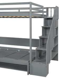 English Elm Full Over Murphy Bunk Bed with Hydraulic Lift Staircase Storage and Fold Away Desk LP000698AAE