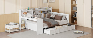 English Elm Full Size Wooden Daybed With Integrated Desk, Usb Ports, 3 Drawers & Modern White Finish N820S00018K