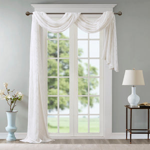 JLA Home Madison Park - Diamond Sheer Embroidered Window Scarf with Delicate Diamond Motif, Lightweight, Light-Diffusing Elegance White MP40-4935