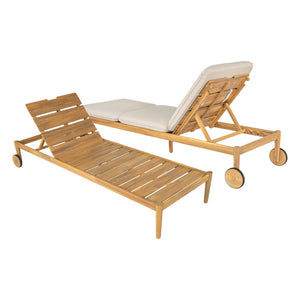 English Elm Christopher Knight Home® - Riviera Acacia Wood Chaise Lounges Set of 2 with Wheels – Beige Light Teak, Polished Edges, Stable Cylindrical Feet for Garden Comfort and Safety N775P287338T