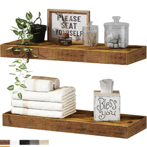 English Elm Bathroom Rustic Brown Floating Shelves – 16" Heavy Duty Wall-Mounted Over-Toilet Set of 2, Farmhouse Decor W2181P194269